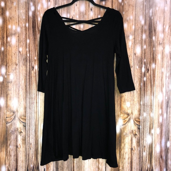 Heart & Hips Tops - Heart & Hips 3/4 Sleeve Black Tunic Dress